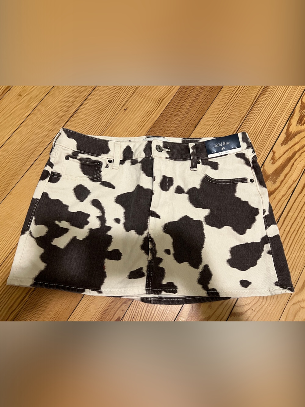 Abercrombie & Fitch Cow-Print Denim Mini Skirt